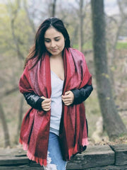 Burgundy Alpaca Shawl Handmade | Large Red Striped Scarf | Mothers Day Gift | Gift For Her - LittleOtavalo