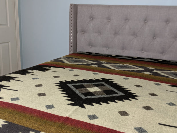 Alpaca Blanket Queen Size Granite Grey & Beige Geometrical Pattern | Native Design Outdoor Blanket