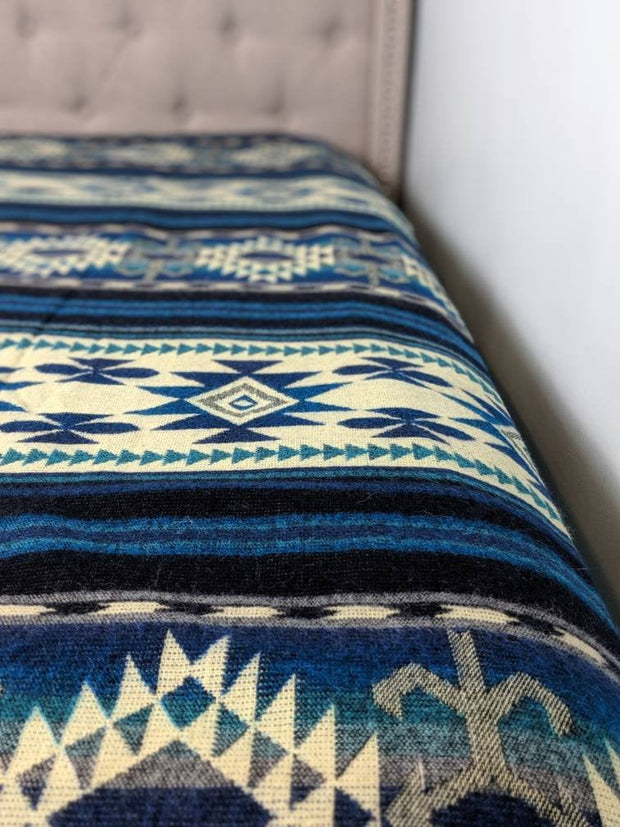 Geometric Alpaca Blanket | Queen Size Deep Blue Geometrical Pattern | Native Design | Outdoor blanket | Farmhouse Decor