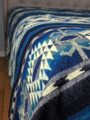 Geometric Alpaca Blanket | Queen Size Deep Blue Geometrical Pattern | Native Design | Outdoor blanket | Farmhouse Decor