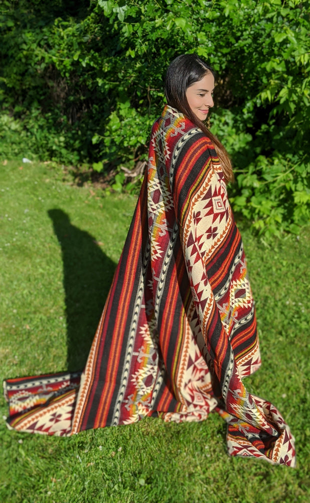 Native Alpaca Blanket | Queen Size | Red Tribal Geometrical Pattern | Outdoor Camping Blanket | Home Decor | Spanish Blanket