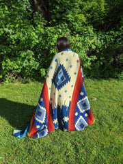 Alpaca Blanket Queen Size Imperial Blue Geometrical Pattern | Native Design Camping Blanket | Boho Sofa Decor - LittleOtavalo