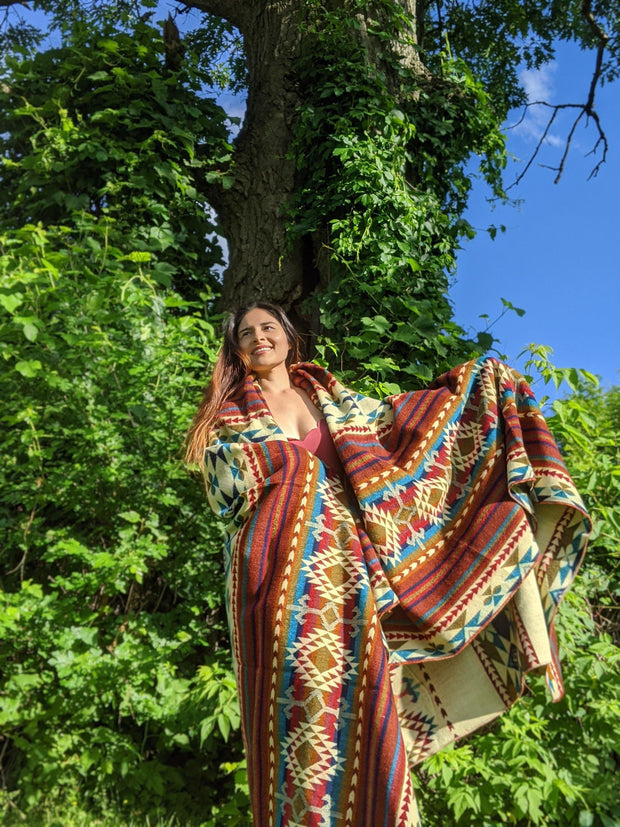 Native Alpaca Blanket | Queen Size - King Size | Lush Red Geometrical Pattern | Native Design Trible Boho Throw | Spanish Blanket - LittleOtavalo